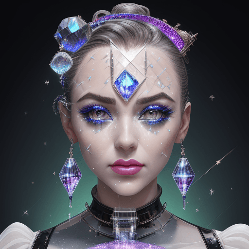 AI generated:  a woman has glittering eye makeup with pins, in the style of fantastical contraptions, stanley kubr...