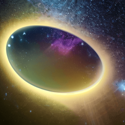 AI generated: Shining UFO in night. Disc-shaped with golden light, creating an enchanting aurora glow. A sky adorn...