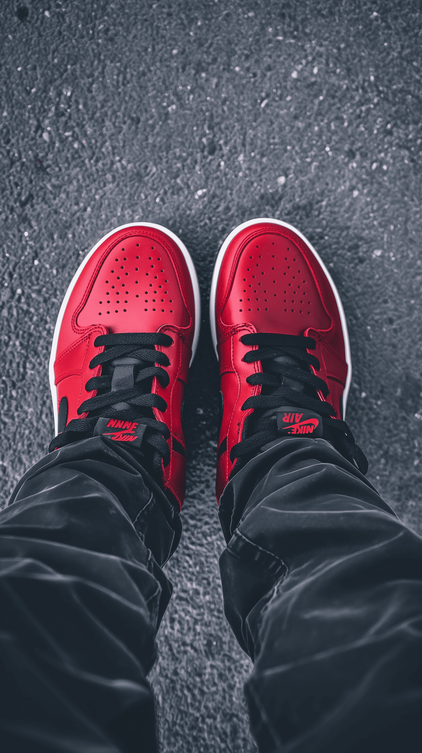 AI generated: down at shoes, red airjordan