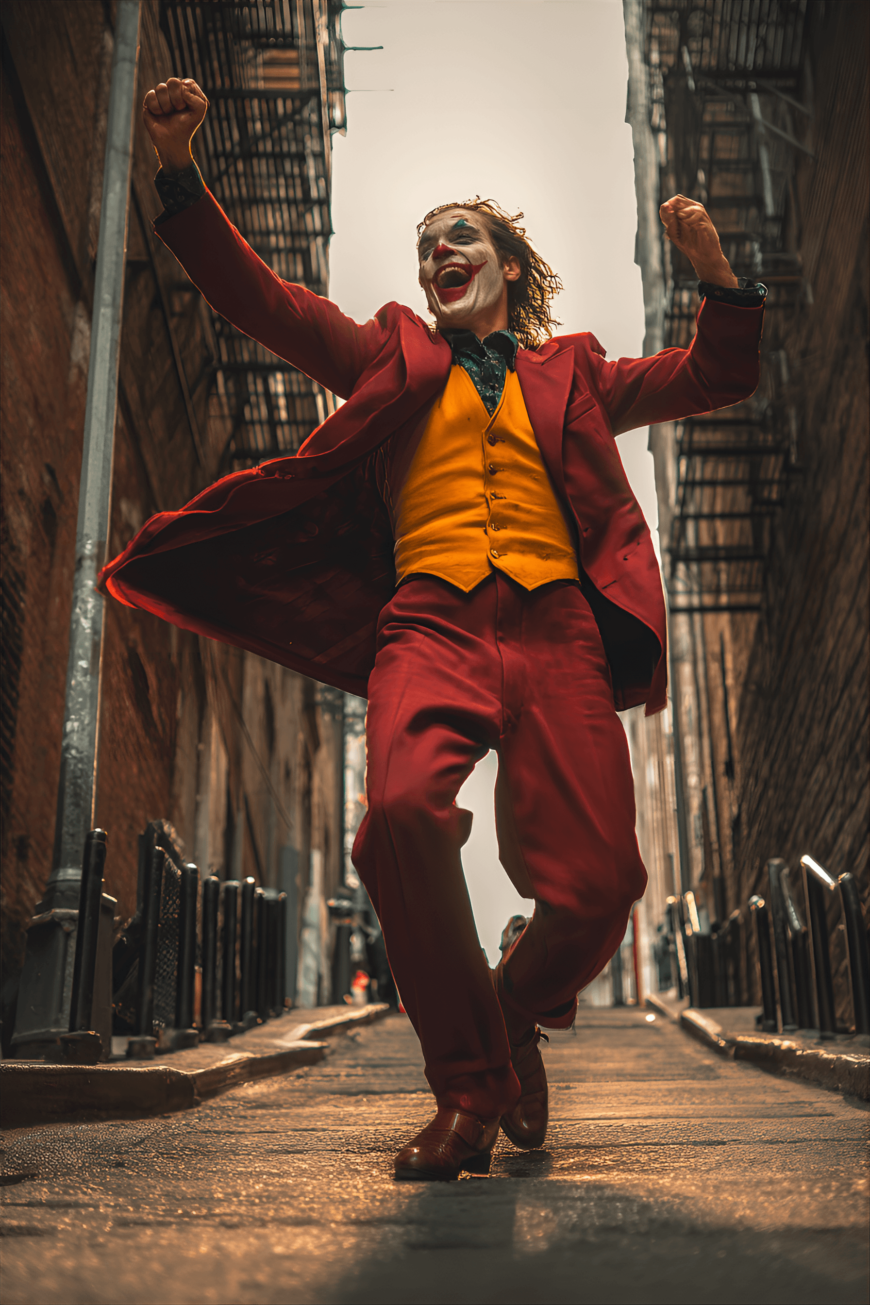 AI generated: dynamic, full shot of the Joker character,  from the movie "Joker",  a Caucasian man, likely in his ...