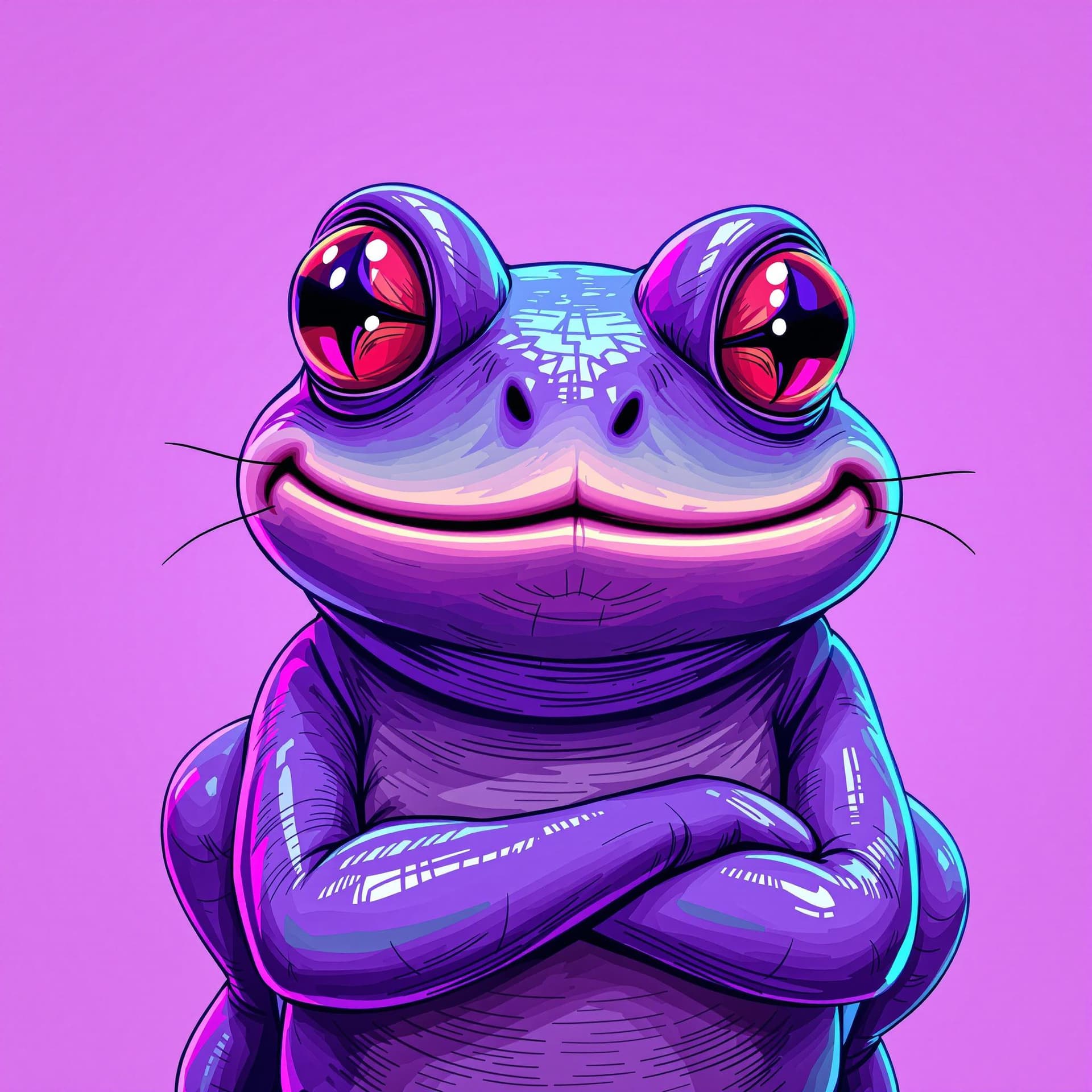 AI generated: A humorous and meme-style NFT profile picture featuring a smug, anthropomorphic purple frog characte...