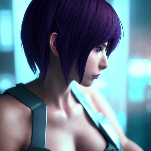 AI generated: girl, motoko, ghost in the shell, cyberpunk, ultra realistic, atmosphere, glow, detailed, intricate,...