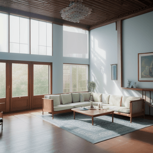 AI generated: High resolution photography interior design, dreamy sunken living room conversation pit, wooden floo...