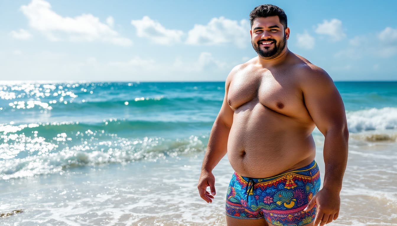 AI generated: hot Indian sexy plus size bikini girl full picture beautiful huge puffy cleavage with her colorful b...