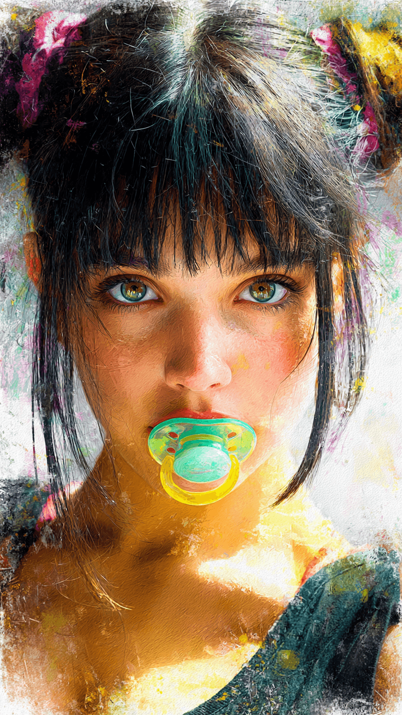 AI generated: Girl with pacifier,close up,digital painting