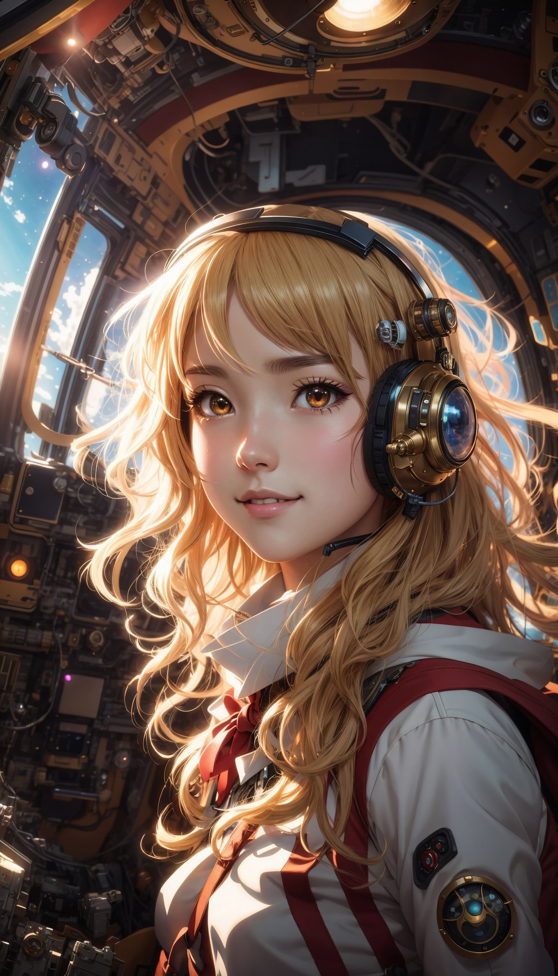 AI generated: (masterpiece), selfie pose, (anime style), centered, Instagram able, (steampunk astronaut 1girl, cut...