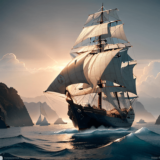AI generated: Photo of a ultra realistic sailing ship, dramatic light, pale sunrise, cinematic lighting, battered,...