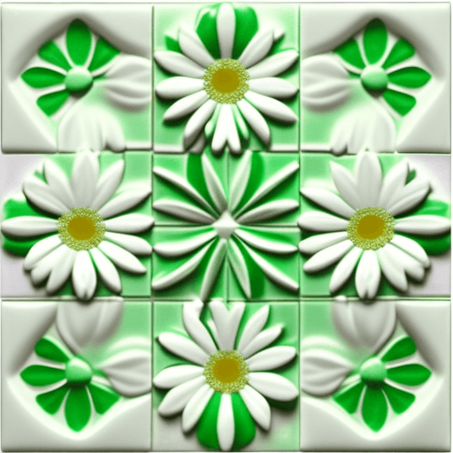 AI generated: 	3D white green pink daisies—tile—ar3:2