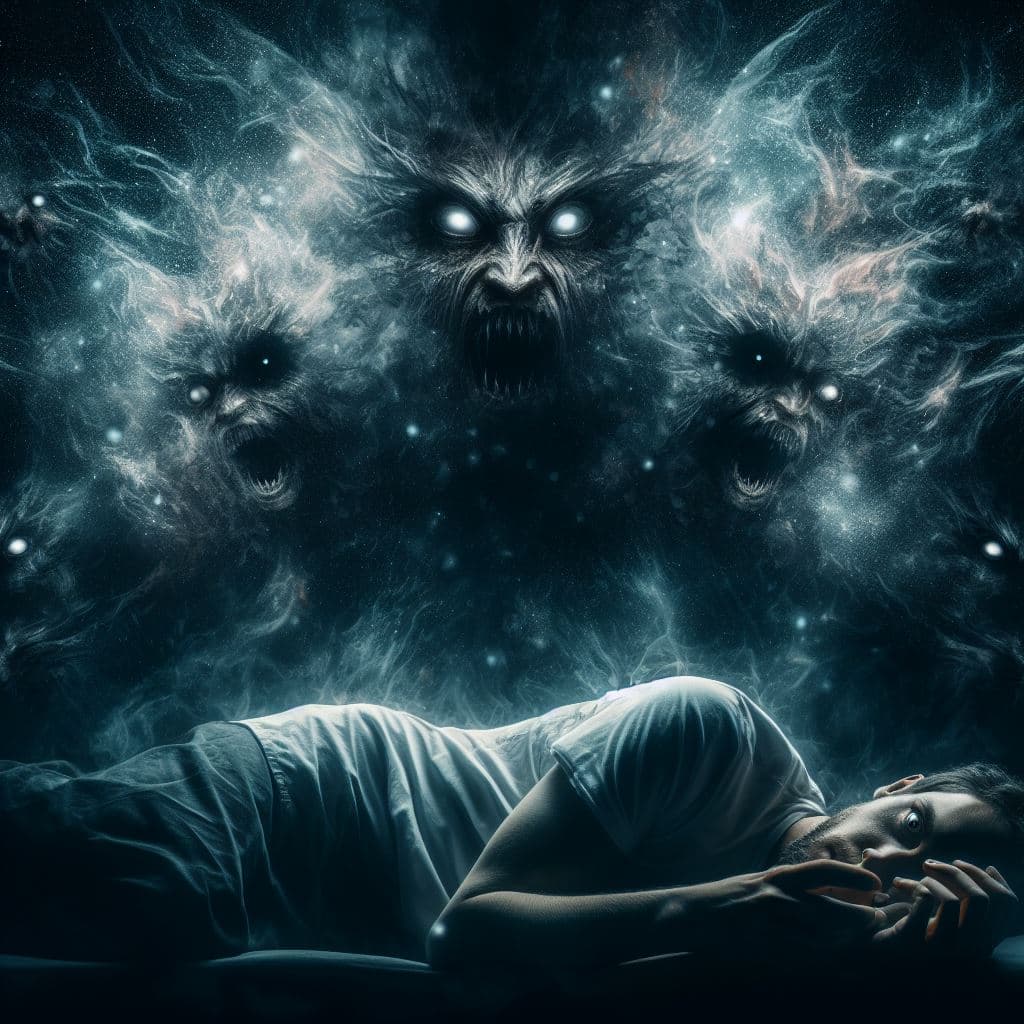AI generated: In my dreams,when I sleep,nightmare,fear,scary,frightening,mystical,,Greg Rutkowski,guillmero del To...