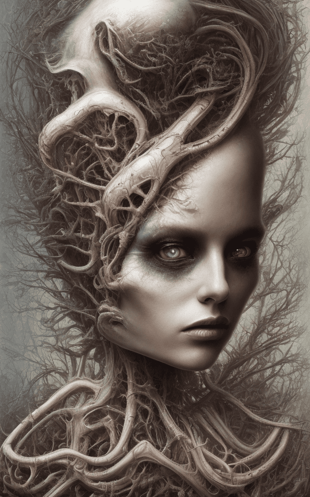 AI generated: a detailed uhd portrait of a muted blonde laser thrashed oil painting in the style of tim burton enh...