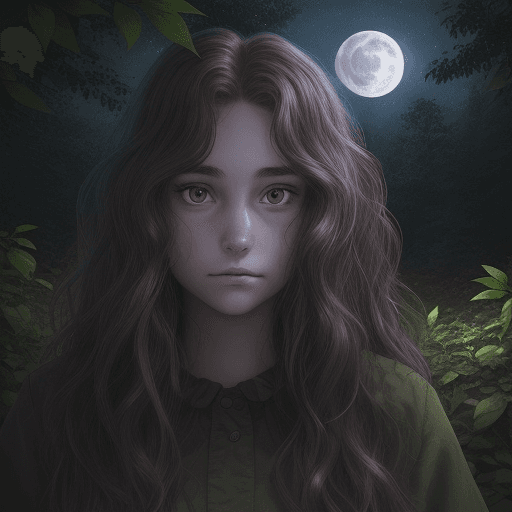 AI generated: a young woman with medium-length wavy hair is hiding in some bushes from trolls. She faces the camer...