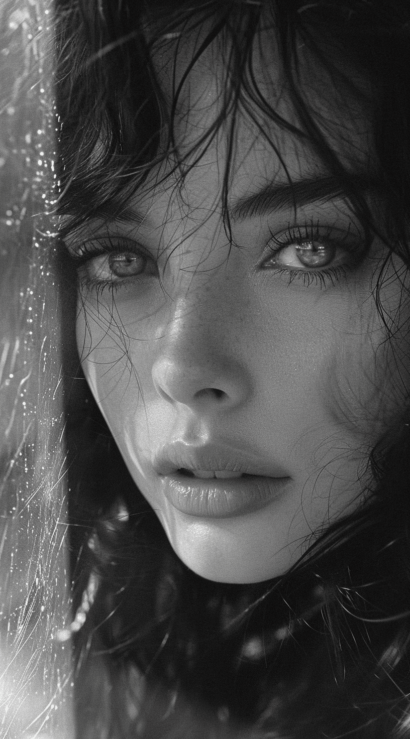 AI generated: a black and white picture of a woman looking through the window, in the style of duffy sheridan, ann...