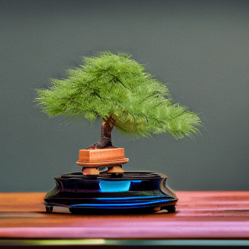 AI generated: a miniature wooden bonsai, photo studio, professional photo, trending on artstation, hdr, 4k, full h...