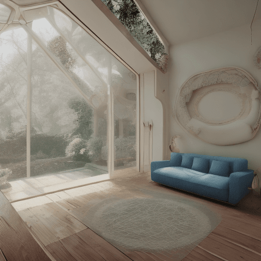 AI generated: High resolution photography interior design, dreamy sunken living room conversation pit, wooden floo...