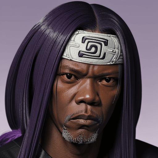 AI generated: Orochimaru from naruto with the face of samuel l jackson. purple background