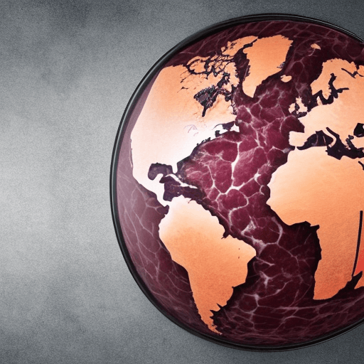 AI generated: globe made up of steak meat. the realistic boundaries of the continents are the veins of the meat