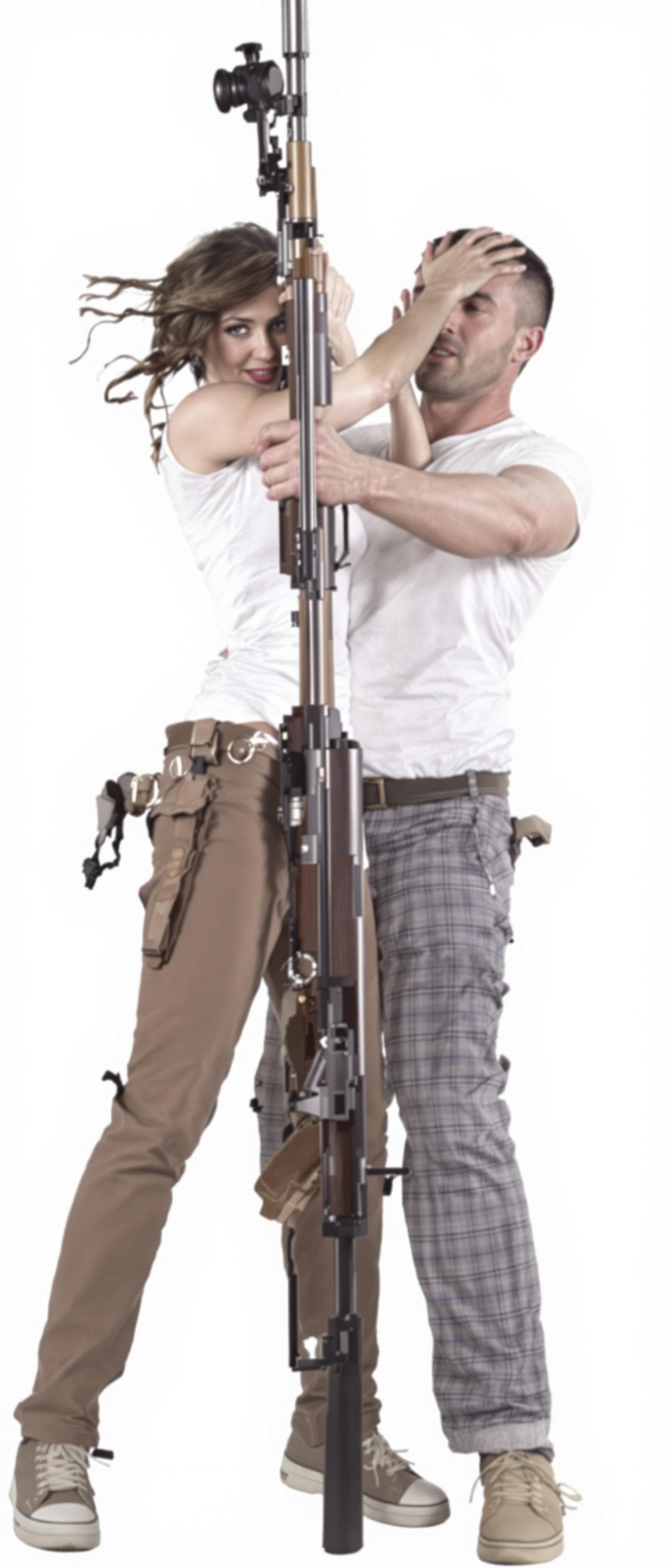 AI generated: Exposing Fighting with rifle Woman - Man White Standing poses - ALL Slim Short Brown Standing poses ...