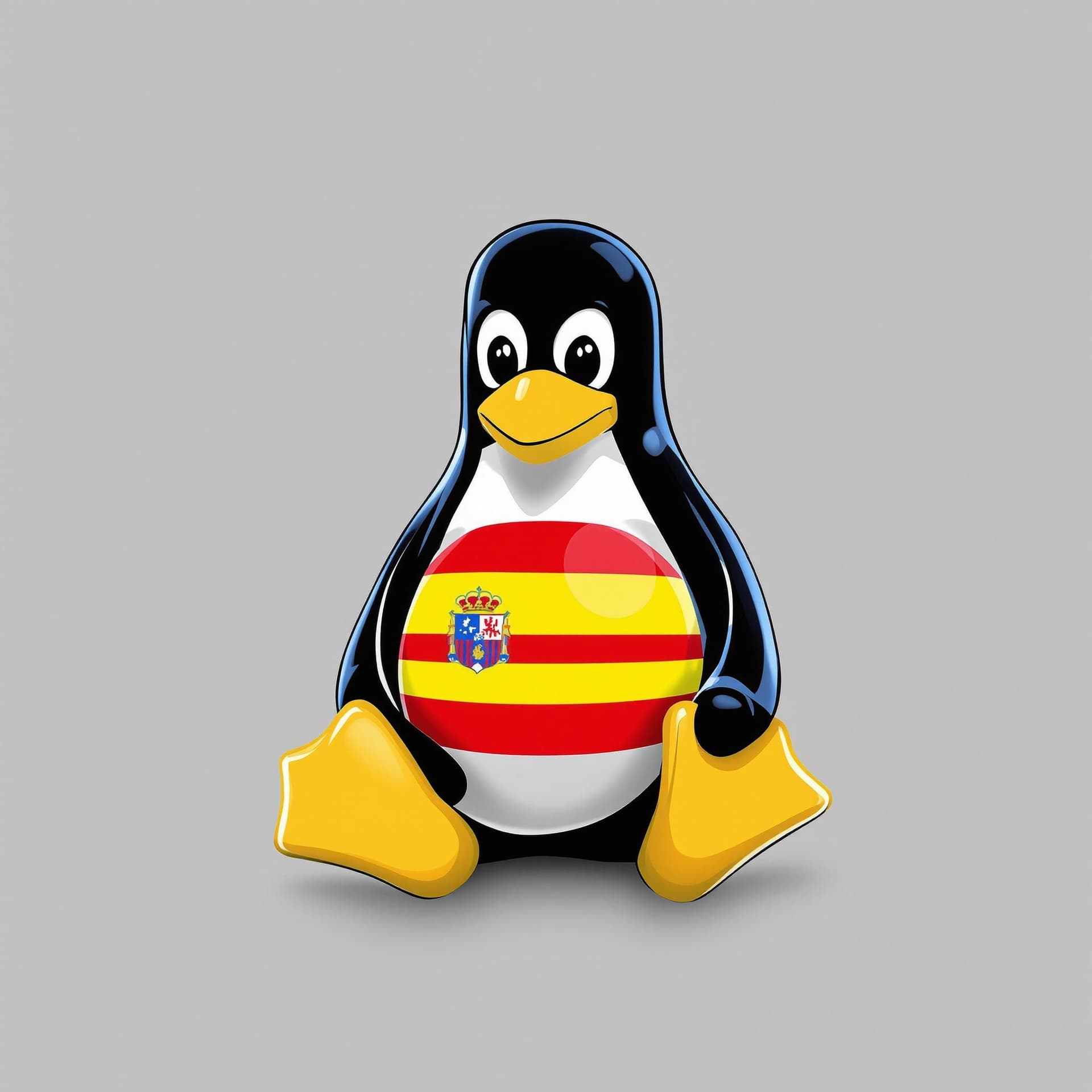 AI generated: linux tux with catalan flag on the belly without any effect and transparent background