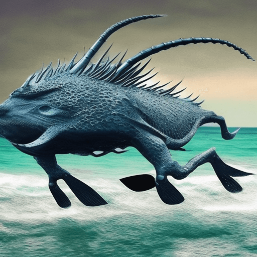 AI generated: give me a bicycle that can swim along with the sea animal made of very aggressive look with seats li...
