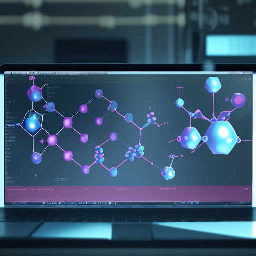 AI generated: organic molecule and machine learning and computer screen


