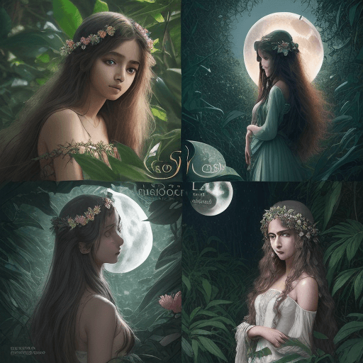 AI generated: High resolution photography OF GIRL IN THE JUNGLE 
AND SEE THE MOON. AESTHETIC, DEEP THOUGHTS, LONG ...
