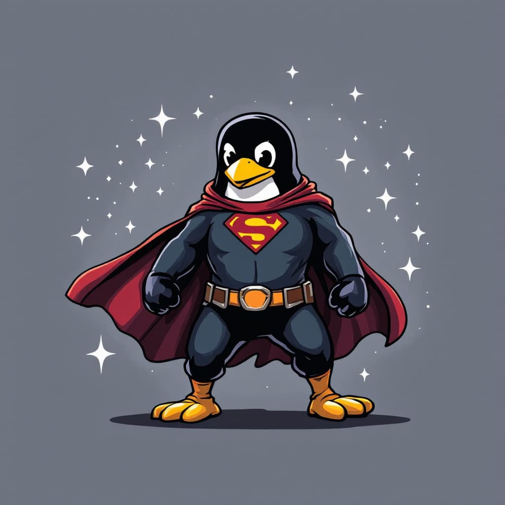 AI generated: Tux linux like super hero