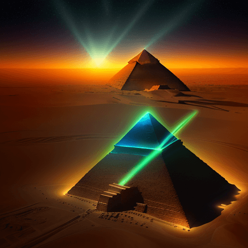 AI generated: "A highly realistic scene of alien spacecraft hovering above the Egyptian pyramids during a dramatic...