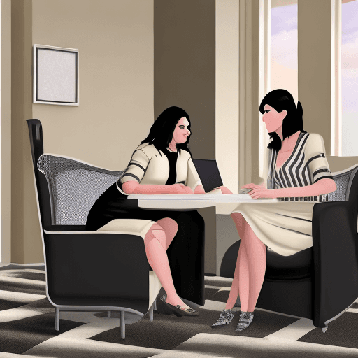 AI generated: creates a realistic image of a first-person view from a beige sofa where mother and daughter are see...