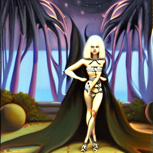 AI generated: In the style Gerald Brom, inpunk paint ,Beautiful Albino girl, Starry Night, Black dress, Full body ...
