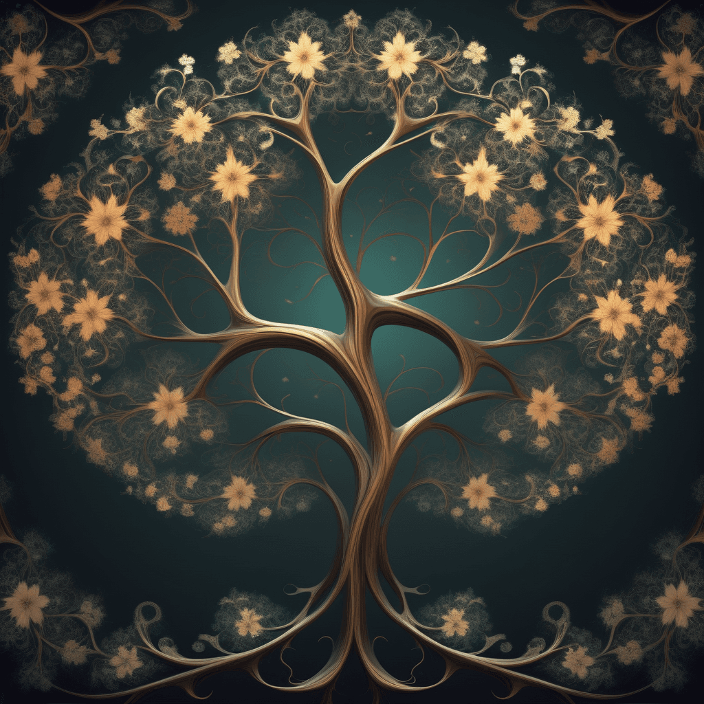 AI generated: Generate an abstract tree-shaped fractal with branched branches and floral patterns