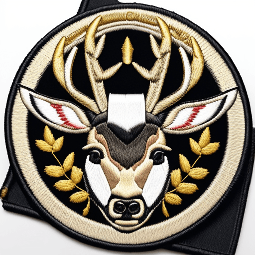 AI generated: Create an embroidered cap patch for a cricket club. The patch should show a stag. Use only gold and ...