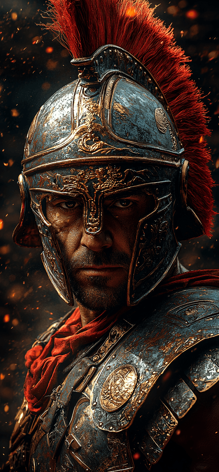 AI generated: A highly detailed photorealistic digital illustration of a Roman gladiator, captured in a commanding...