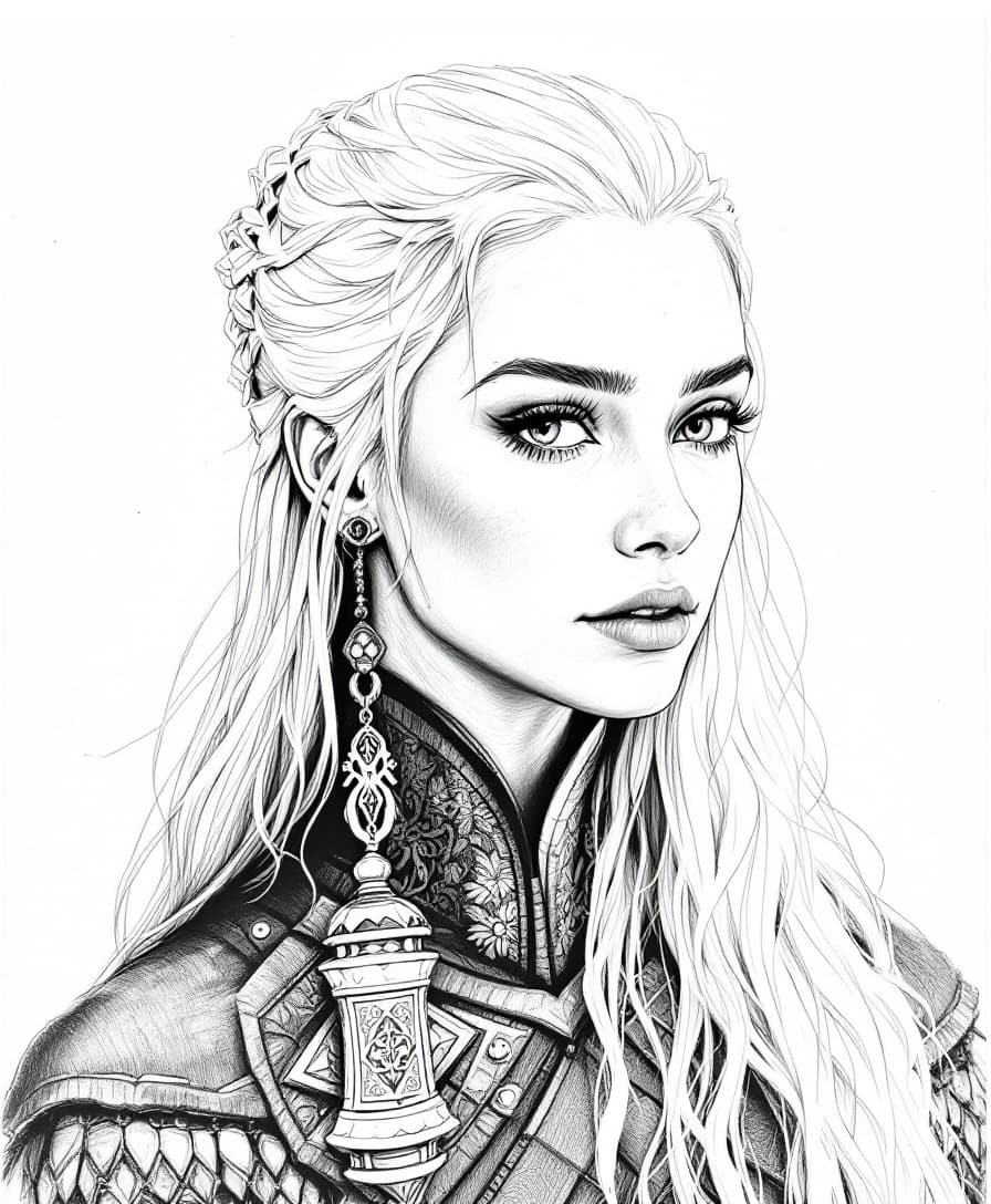 AI generated: imagine prompt: um desenho de linha de Daenerys Targaryen, esboço de desenho, linhas distintas, lápi...