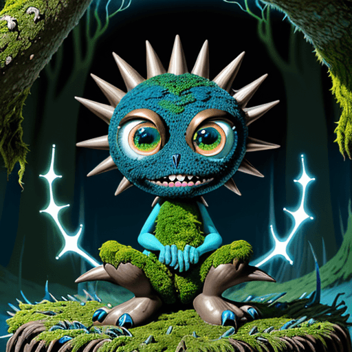 AI generated:  cartoon of a colorful creature, big eyes and big teeth, big feet, light bronze and blue schema, mos...