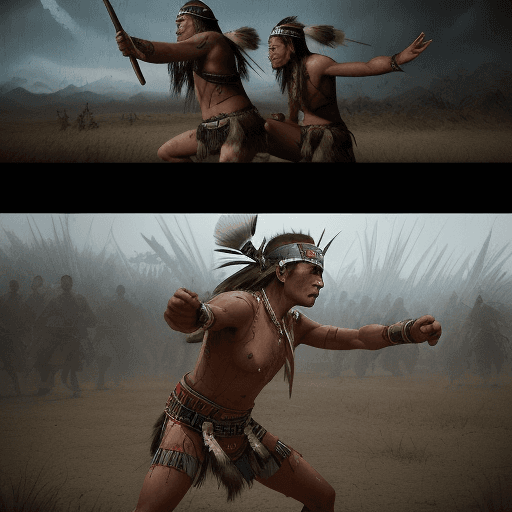 AI generated: the filipino tribe chieftain warriors,with speer and bolos in the epic battle, in the style of dysto...