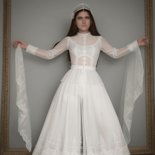 AI generated: Mujer joven blanca, española, vestida con lencería transparente, blanca, conjunto de sujetador y bra...