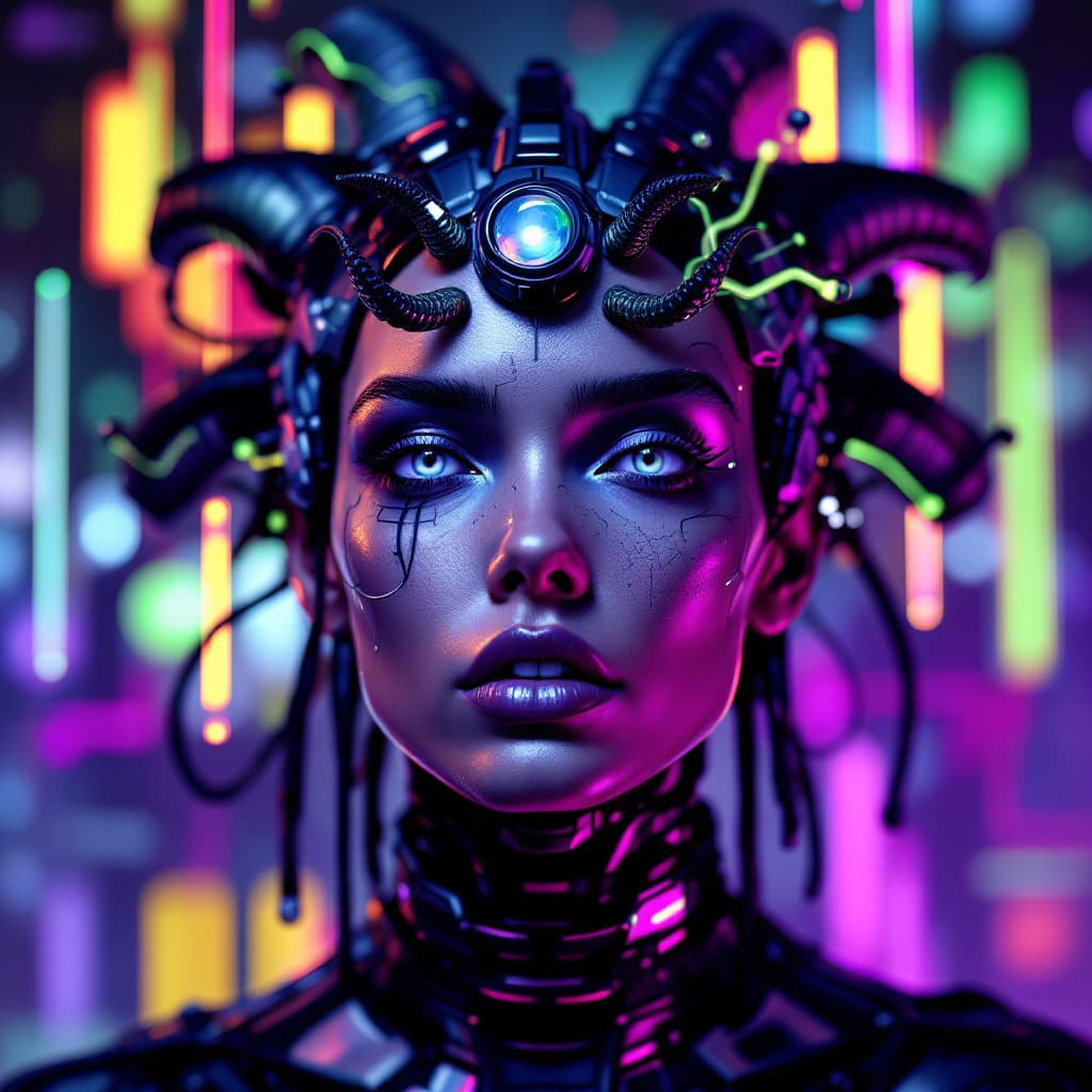 AI generated: 3d 90s rave flyer art techno symbiont head model 
