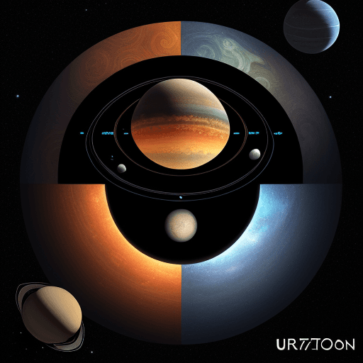 AI generated: A futuristic logo for an imaginary band called UtraZond with a solar system themed background 