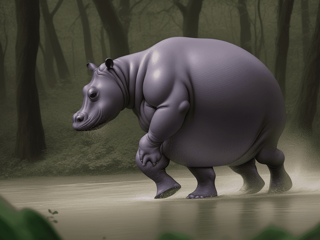 AI generated: a hippopotamus runs through the forest