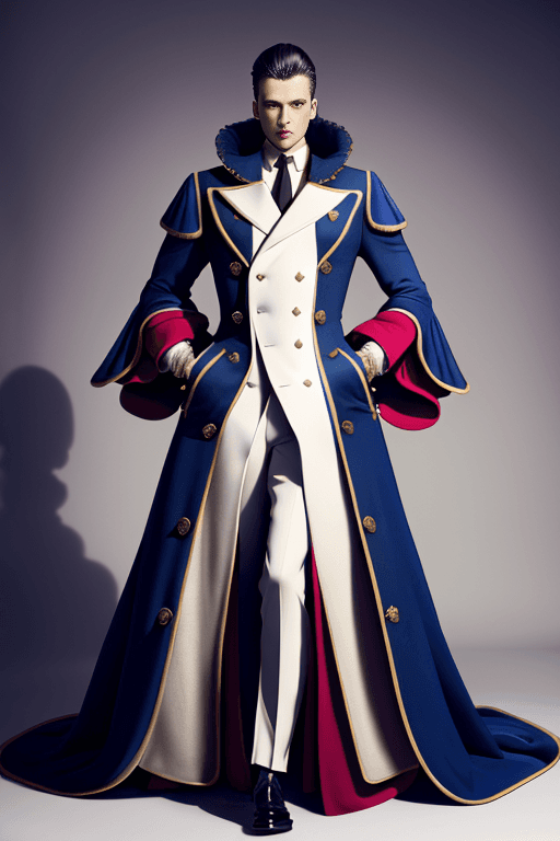 AI generated: masterpiece photography of full body, a Full ((( long double-breasted coat man, Color sleeves, )))hy...