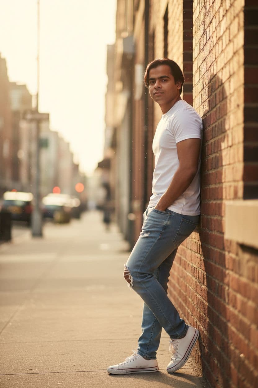 AI generated: Generate 8k hyper-realistic image of a stylish young man with a lean, toned physique height 5feet 6i...