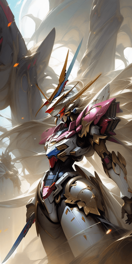 AI generated: arafed gundam in armor with a sword and a sword in her hand, goddess. extremely high detail, epic fa...