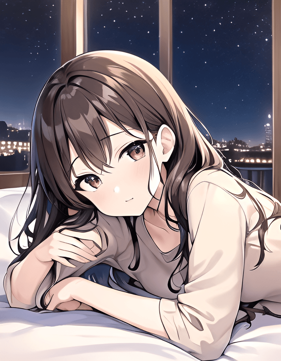 AI generated: outdoors, 18 years old, perfect anime quality, night sky, beautiful scenery, perfect face, wavy brow...