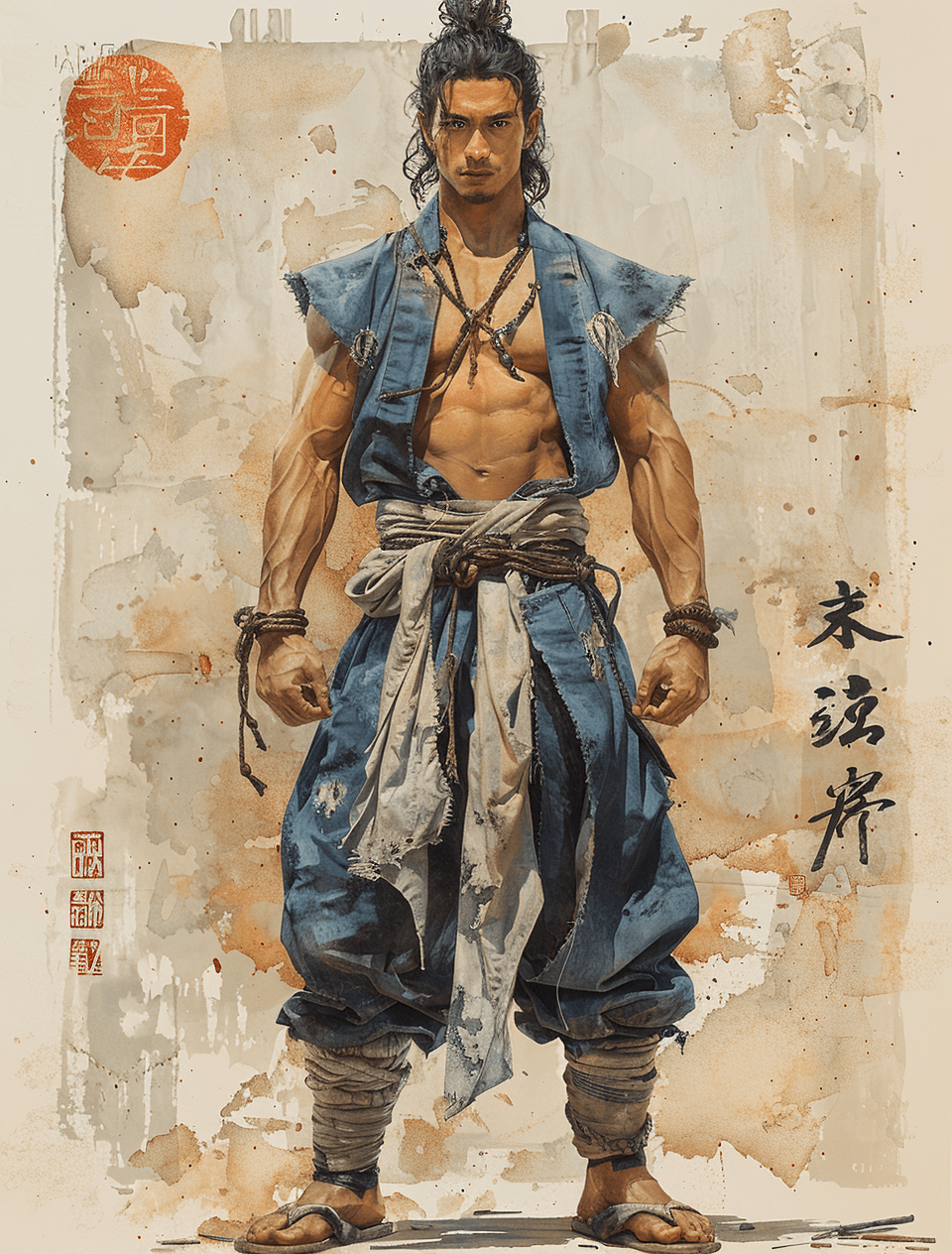 AI generated: a character in kung pow, in the style of anime-inspired character designs, bernardo strozzi, grandeu...
