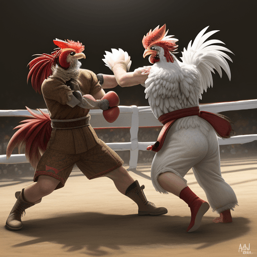 AI generated: fighting roosters 
