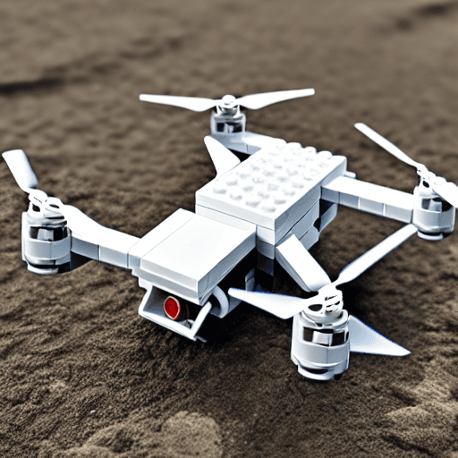 AI generated: High resolution logo, mini lego  dron xag, minimalistic desing ,micraft,8k,3d,fly over the wild sea