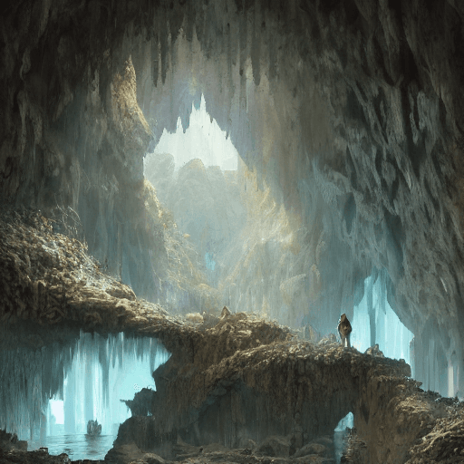 AI generated: an mental image: a beautiful crystal geode in a cavern, landscape, alex ross, eddie mendoza, raphael...