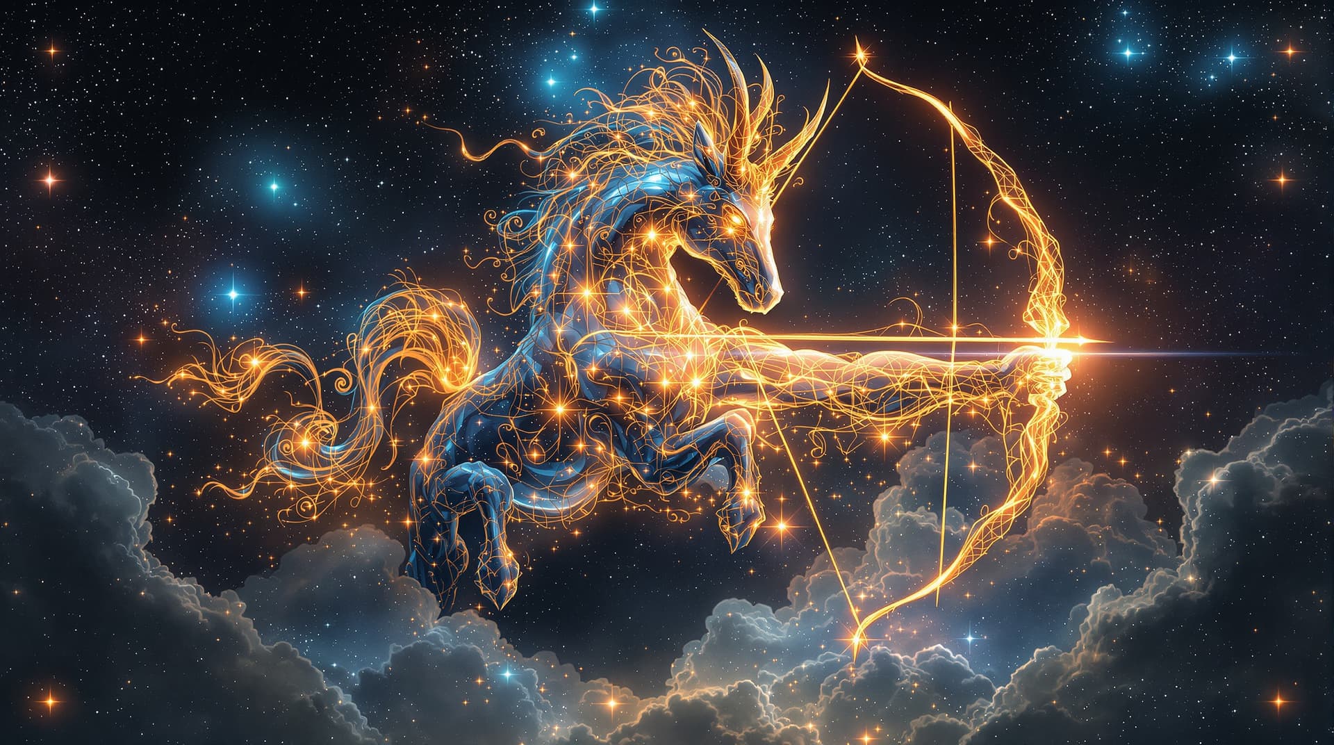 AI generated:  A  complete view of a mythic centaur, half man half horse    in hyper realistic  details, zodiac sp...