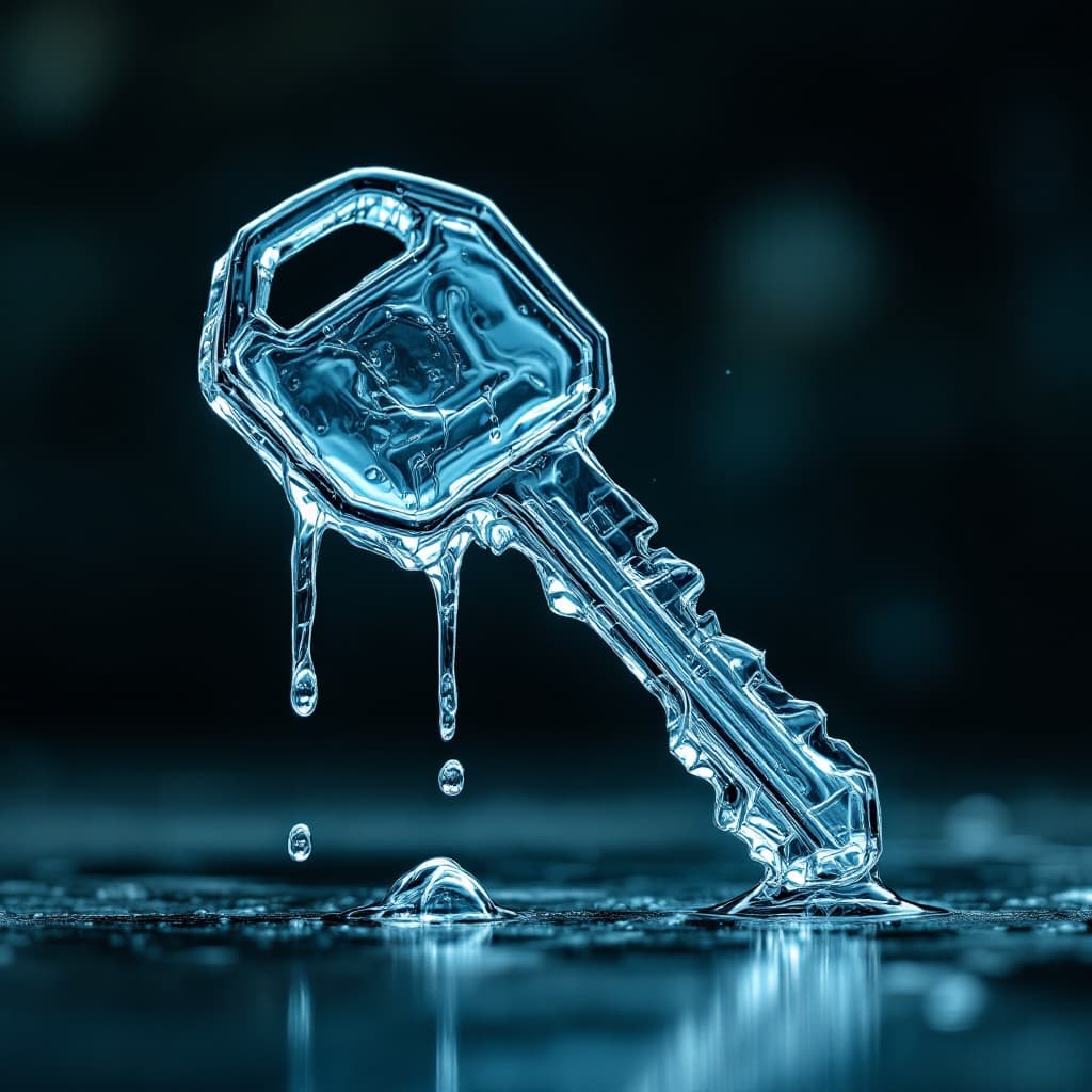 AI generated: A surreal and abstract image of a gasoline key, made entirely of liquid gasoline. The key appears to...