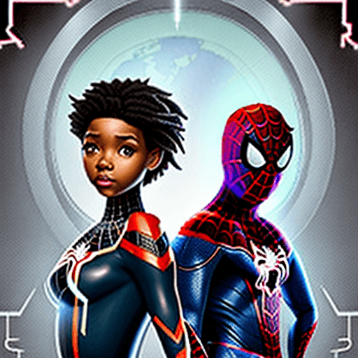 AI generated: genera a una pareja en estilo de las peliculas animadas de spider man miles morales con la chica con...